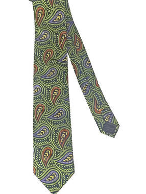 Private Stock Woven Luxury Tie Necktie Green Paisley Handmade Maximalist